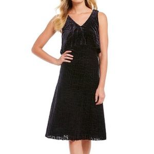 Halston Crush Velvet Dress w/ Flounced Top - Sz 6